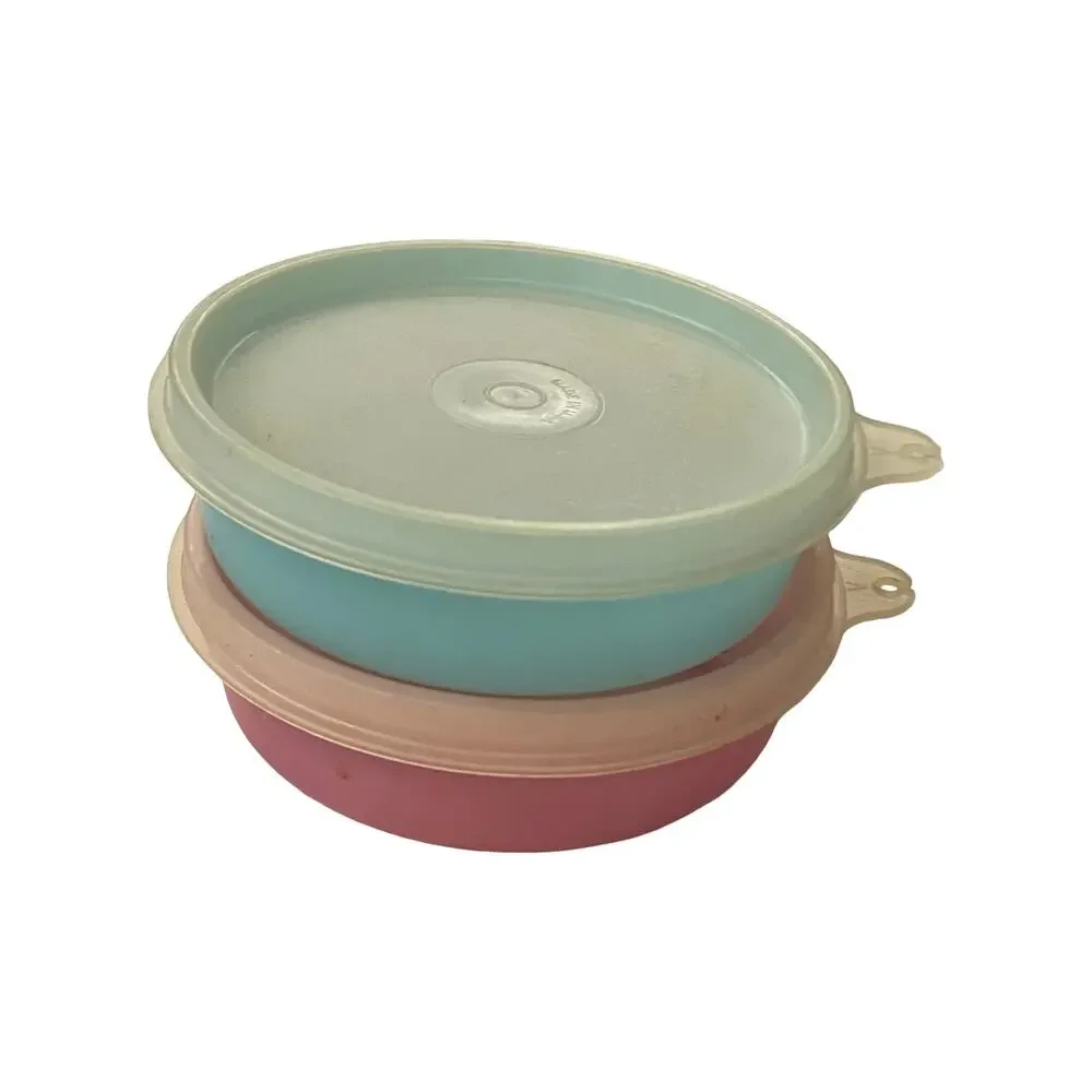 Tupperware Little Wonders Snack Bowls Set 2 Pink Blue 6oz 1286 Sheer Lid 215 VTG
